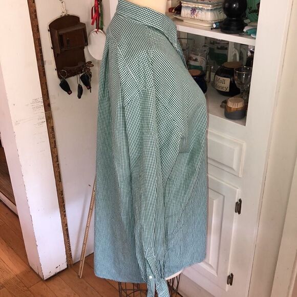 Lands End 💯% Cotton Classic Button Down Tall Shirt in Grass Green Check Print - Picture 4 of 11